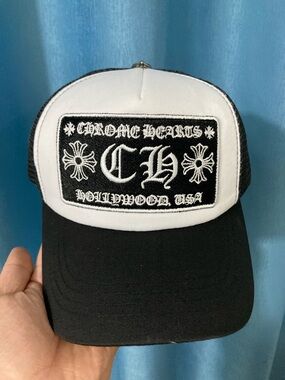 Chrome Hearts Black and White Trucker Cap with CH Patch
